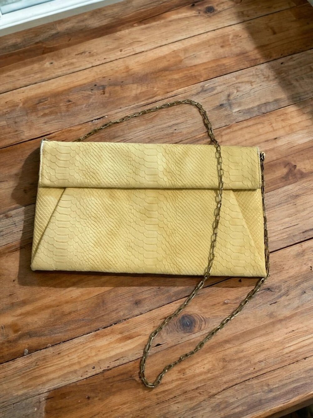 Urban Expressions Yellow Snake-Embossed Fold-Over Clutch